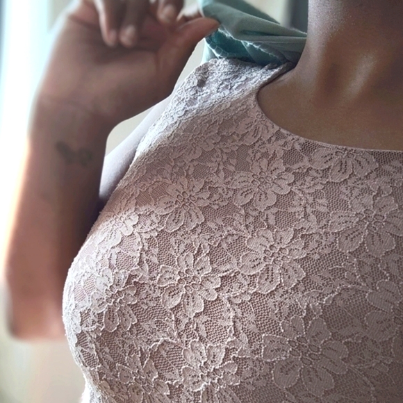 Strapless Tan Lace Overlay Mini Dress Size Small - Picture 5 of 16